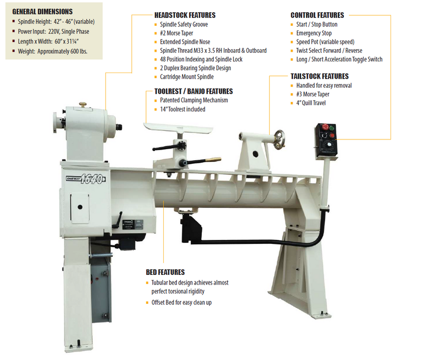 Oneway 1640 Lathe (*Custom Order)