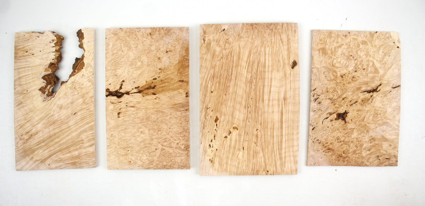 Maple Burl Craftwood Bundle, 4 Pieces, 3mm (0.15") Thick - Stock #41019