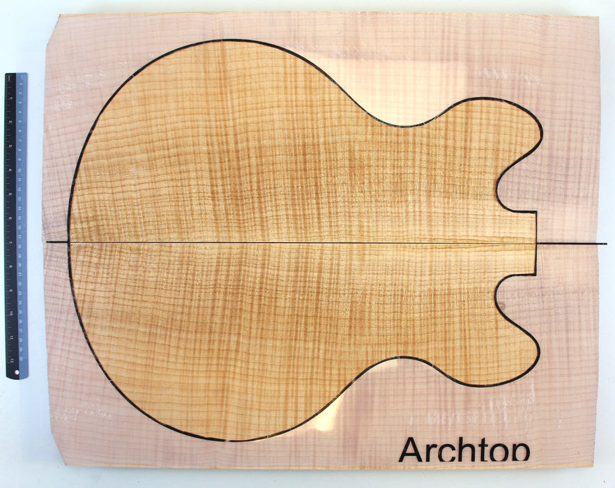 Maple Flame Archtop Guitar Back & Side Set, 3A Highly Figured, 3cm (1.1") Thick - Stock #42444