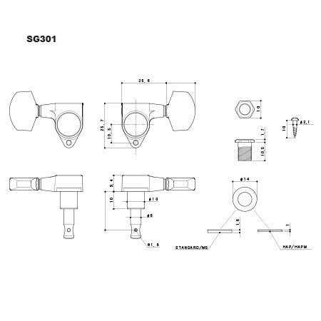 Gotoh SG301-C-07 Machine Heads for Acoustic & Electric Guitar (3L + 3R)