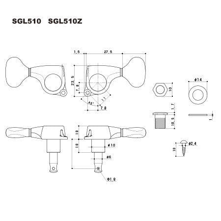 Gotoh SGL510Z-G-EL5 Machine Heads for Electric & Acoustic Guitars (3L + 3R)