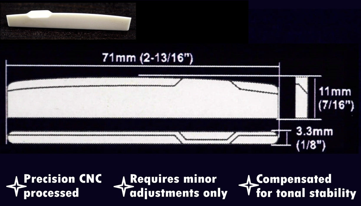 Shaped and Compensated Bleached Bone Saddle for Gibson style Acoustic Guitars