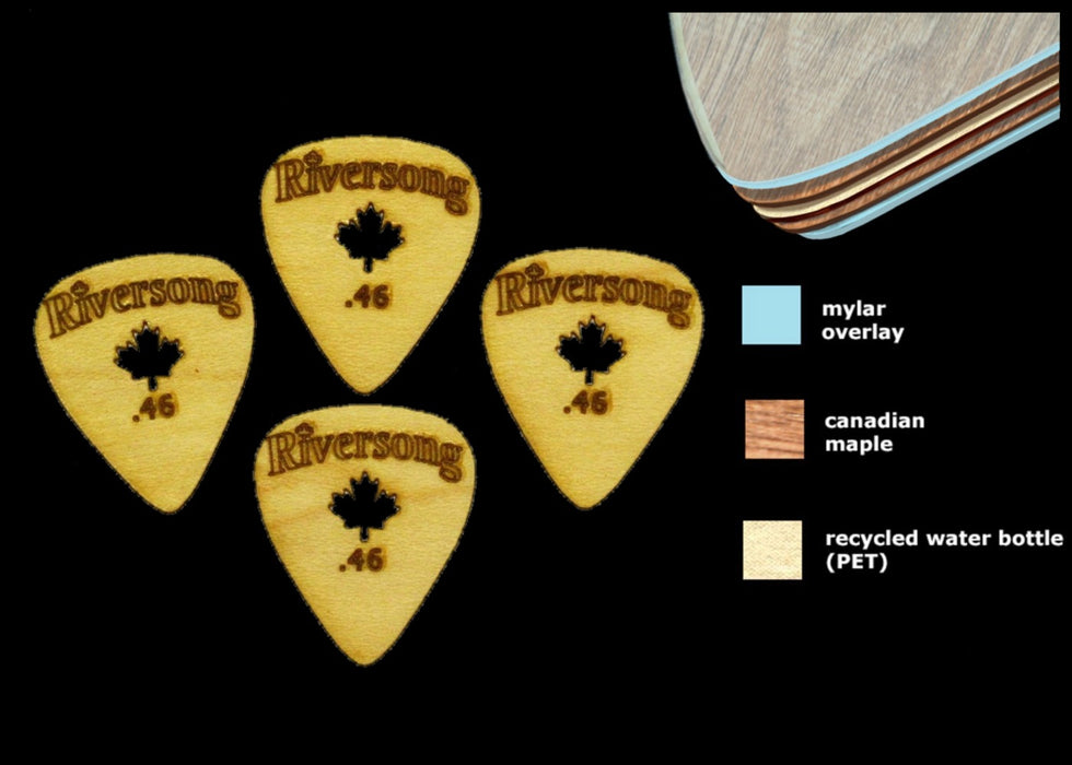 Riversong 0.46mm High Tech 5-layer Laminated Wooden + Fibretone Picks (4 pack)